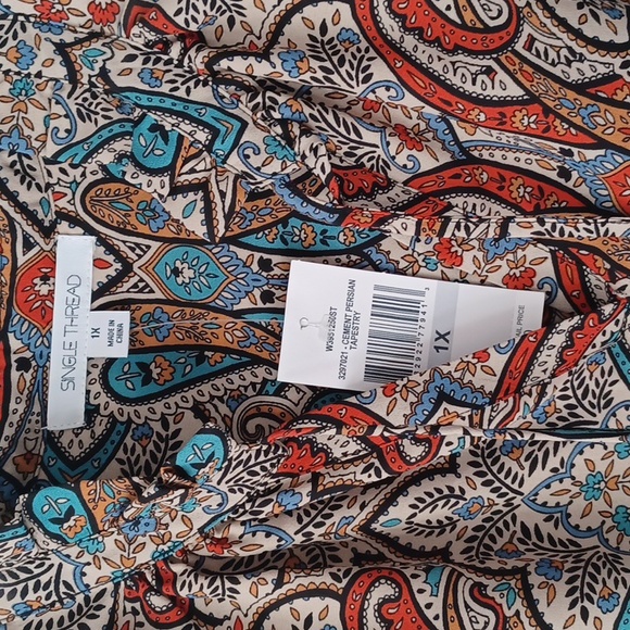 Single Thread W3951250ST Cement Persian Tapestry Keyhole Blouse Plus Size Top - Picture 8 of 11